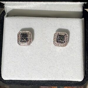 Kay Jewelers Black and Silver Cushion-Cut Earrings
